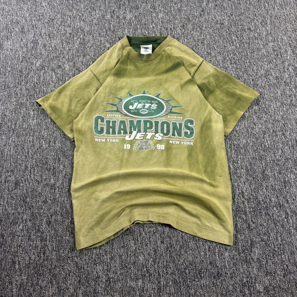 Vintage 90s Pro Player NY Jets Champions T-Shirt Green Made in USA Men Medium